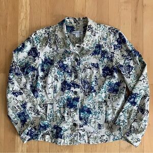Embroidered cotton floral jacket blue green Medium Christopher & Banks